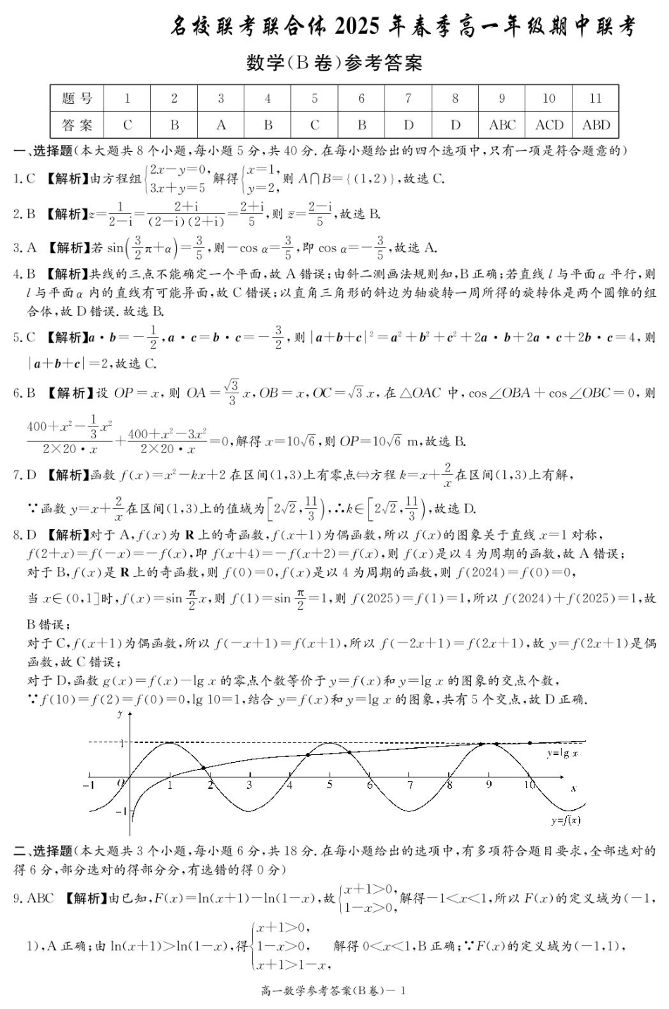 高一数学模拟题数学B答案（高一4月期中）.pdf