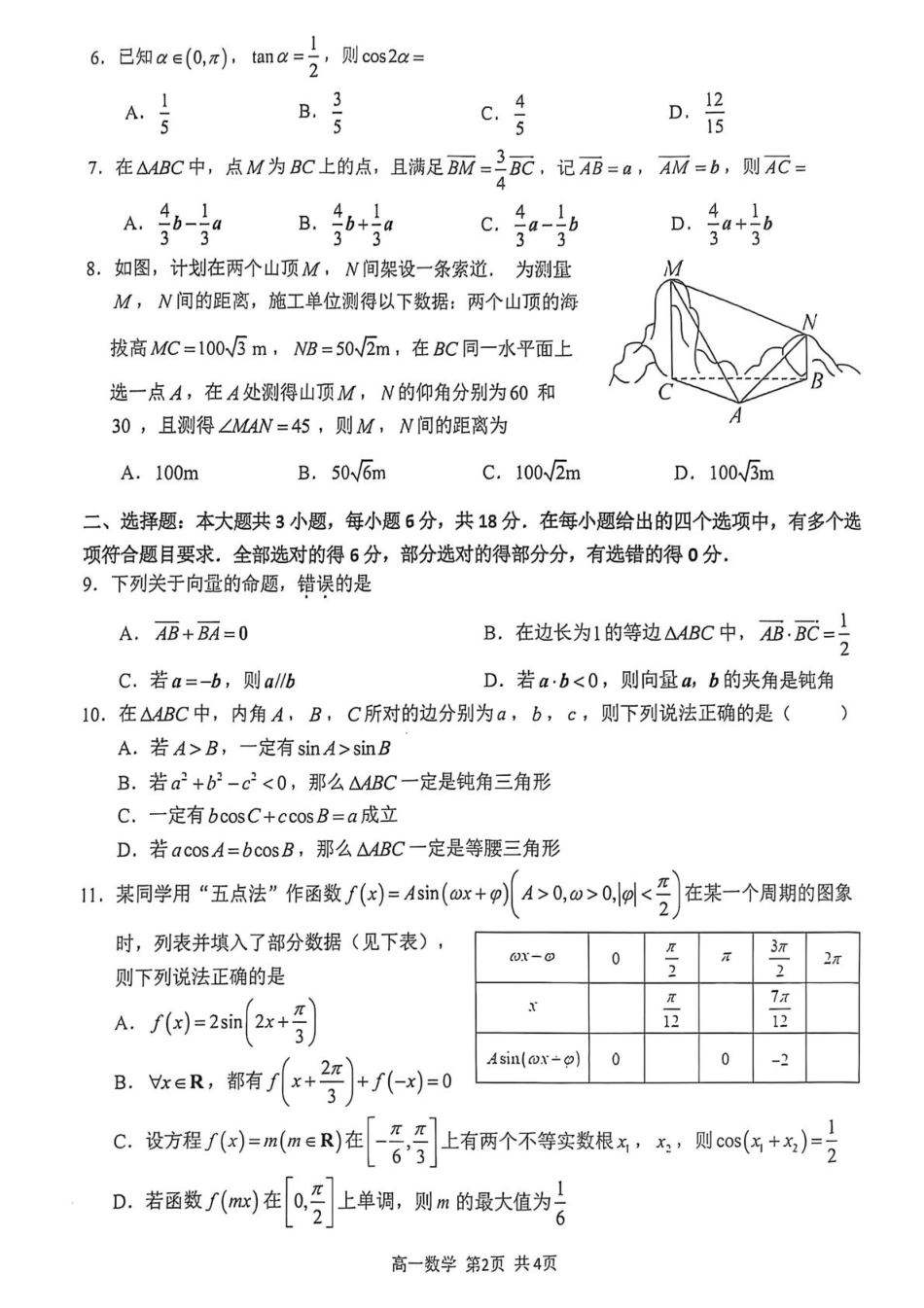 高一数学模拟题泸县普通高中共同体2025年春期高一期中联合考试数学试题 泸县普通高中共同体2025年春期高一期中联合考试数学试题.pdf