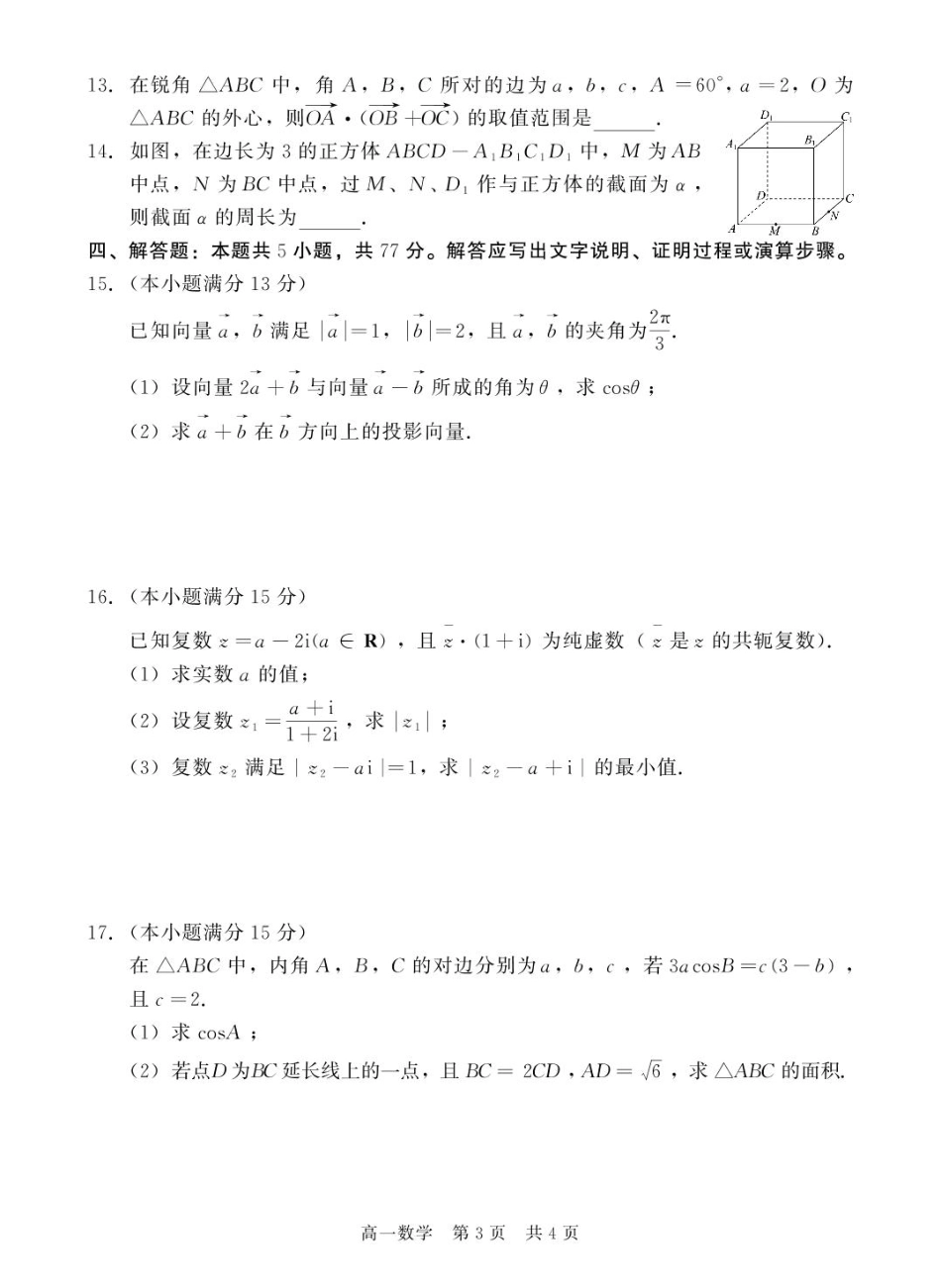 高一数学模拟题河北省NT20名校联合体2024-2025学年高一下学期4月期中考试 数学 PDF版含解析.pdf