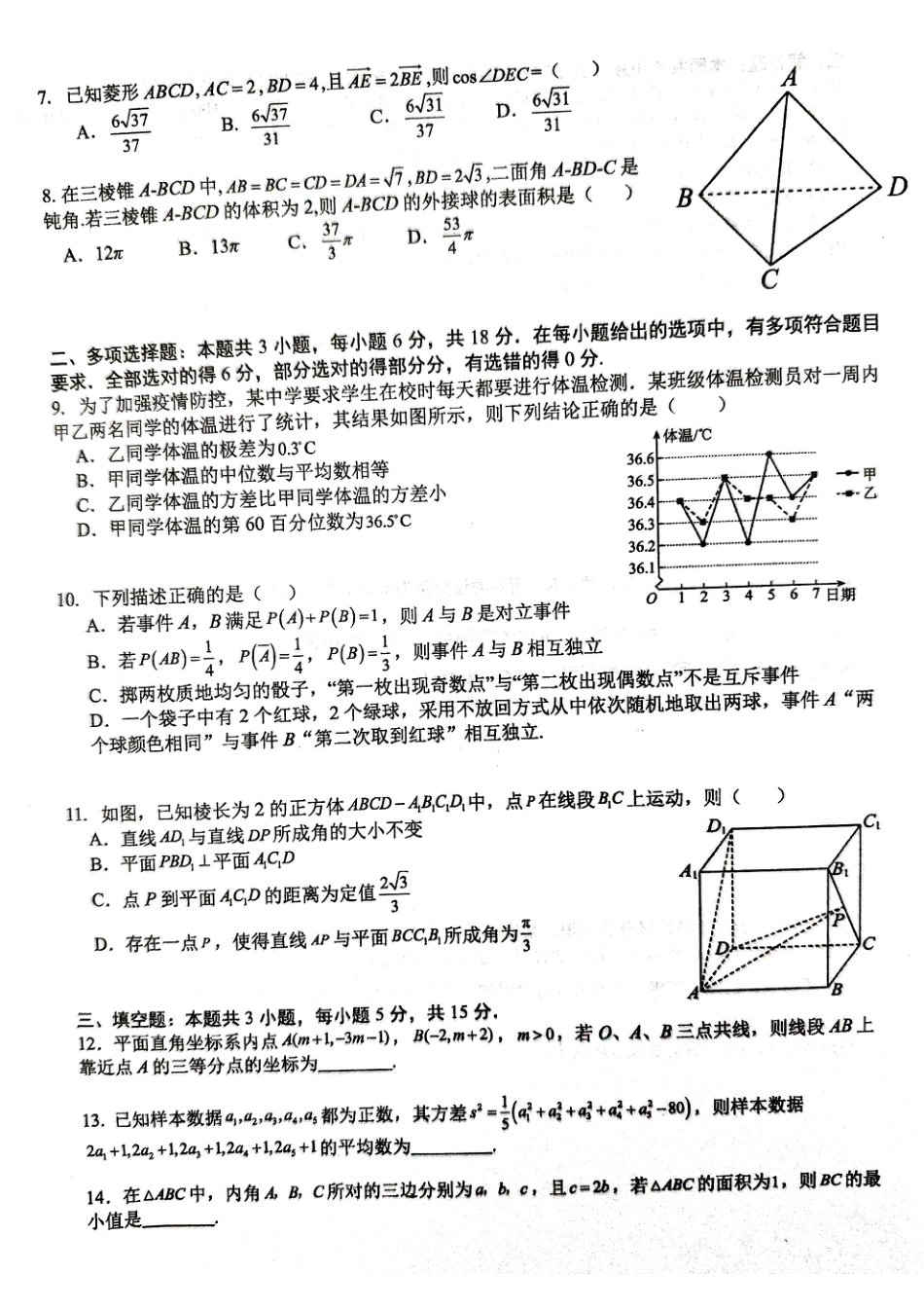 高一数学模拟题福建省厦门双十中学2024-2025学年高一下学期6月第二次月考试题 数学 PDF版无答案.pdf