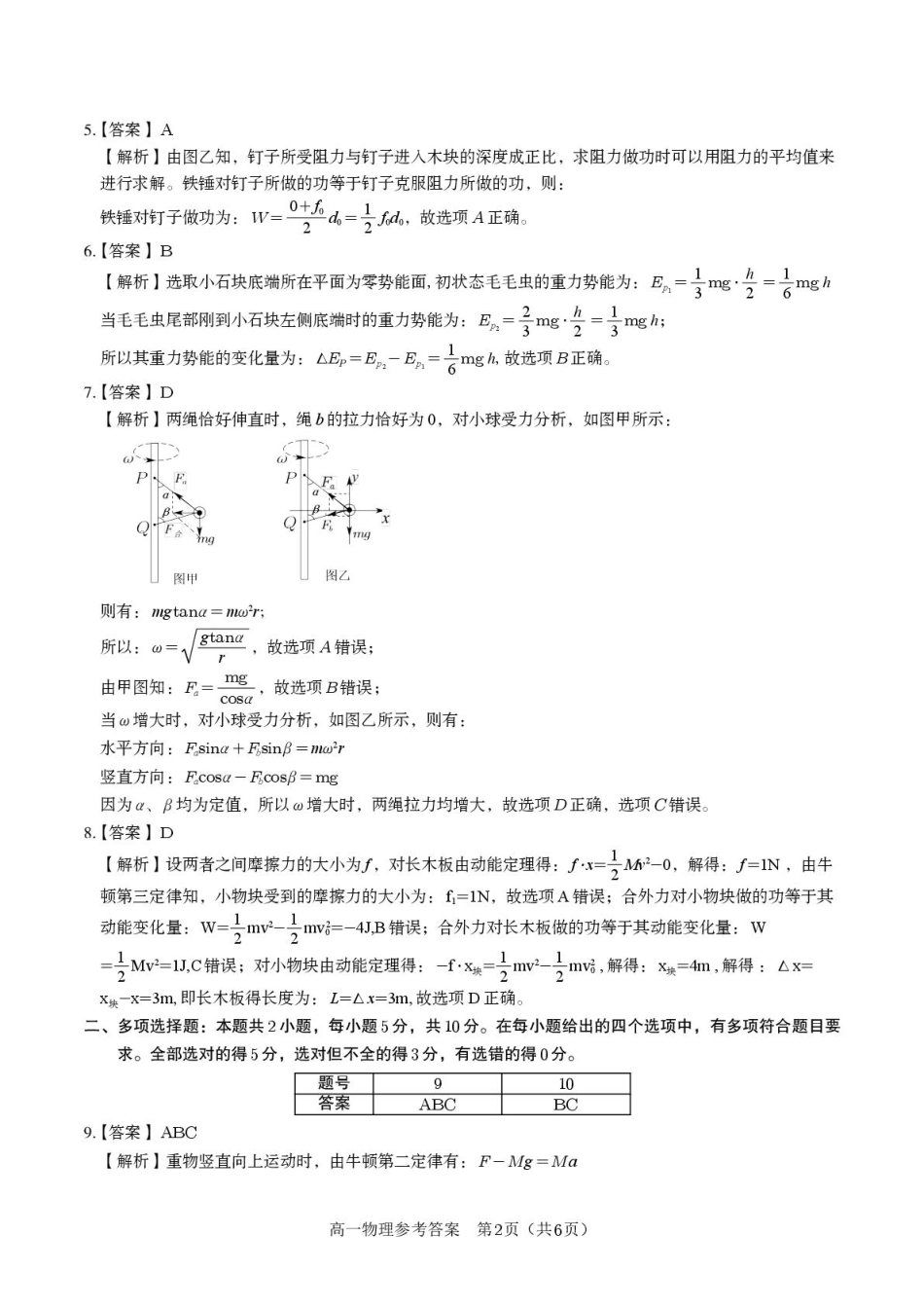 高一物理模拟题   物理答案（专版）·2025年5月高一阶段考.pdf