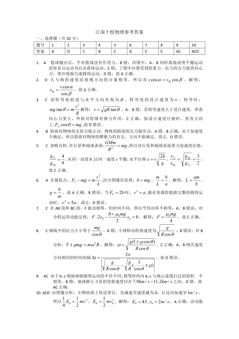 高一物理模拟题   物理参考答案.pdf
