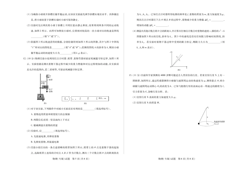 高一物理模拟题   物理(专版)高一下摸底考试.pdf