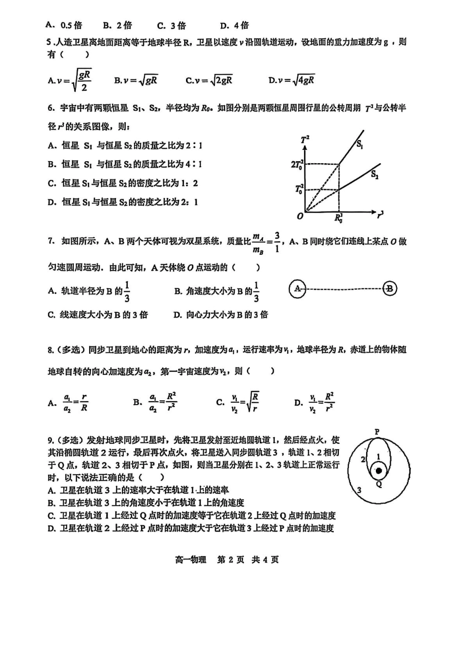 高一物理模拟题   辽宁省大连市滨城联盟2024-2025学年高一下学期4月月考物理试卷（图片版，无答案）.pdf