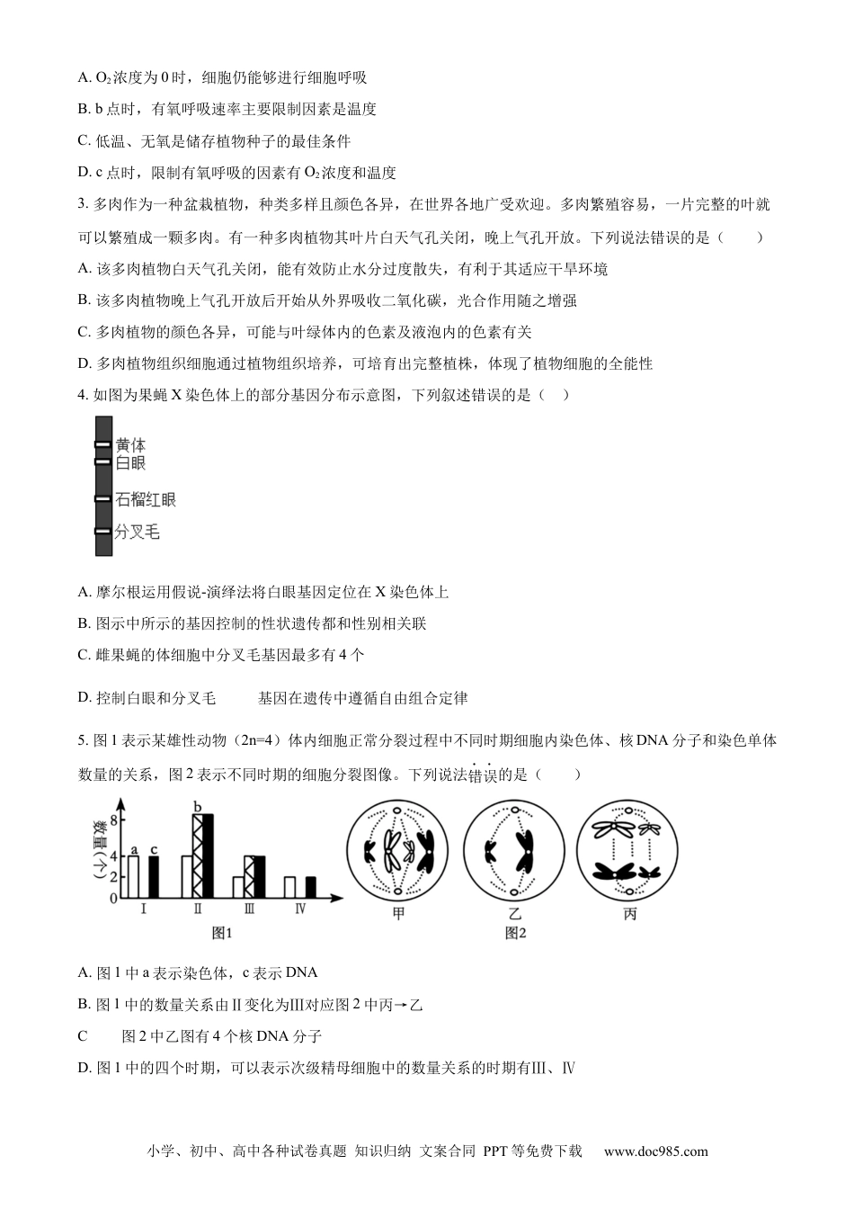 高一物理模拟题   精品解析：四川省内江市第一中学2022-2023学年高一下学期6月月考生物试题（原卷版）.docx