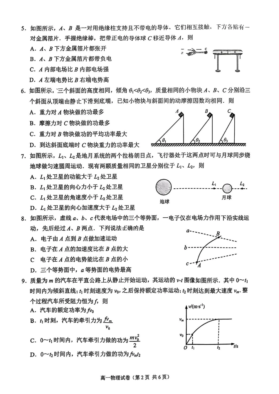 高一物理模拟题   江苏省南通市2024-2025学年高一下学期4月期中调研物理试题（PDF版，含答案）.pdf