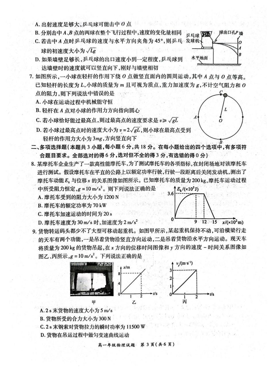 高一物理模拟题   河南省南阳市六校2024-2025学年高一下学期第二次联考物理试卷（图片版，含解析）.pdf