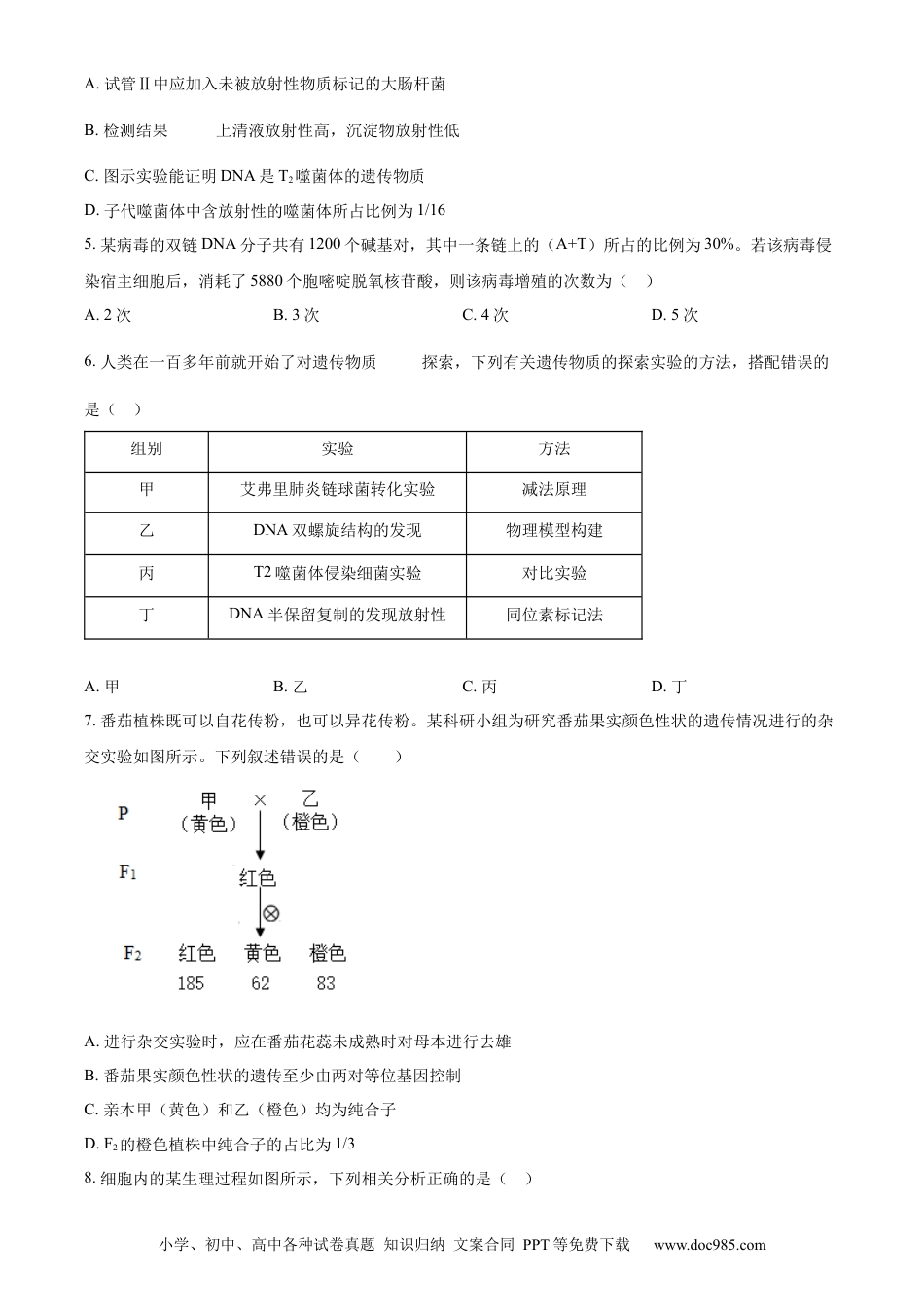 高一物理模拟题   河南省创新发展联盟2023-2024学年高一下学期5月月考生物试题.docx