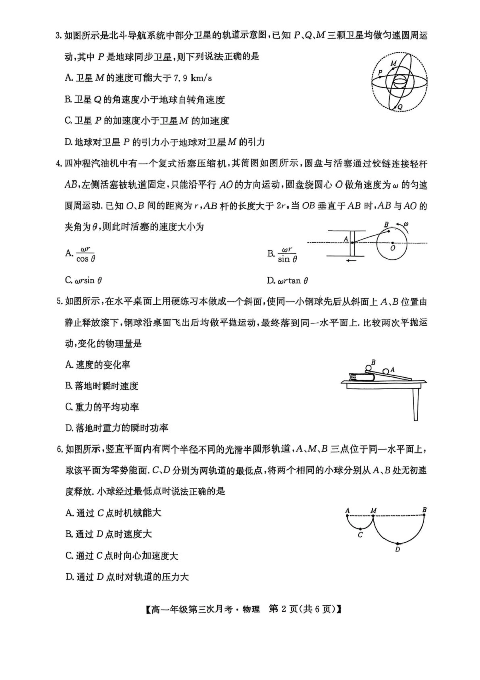 高一物理模拟题   河北省沧州市四县联考2024-2025学年高一下学期6月月考物理（PDF版，无答案）.pdf
