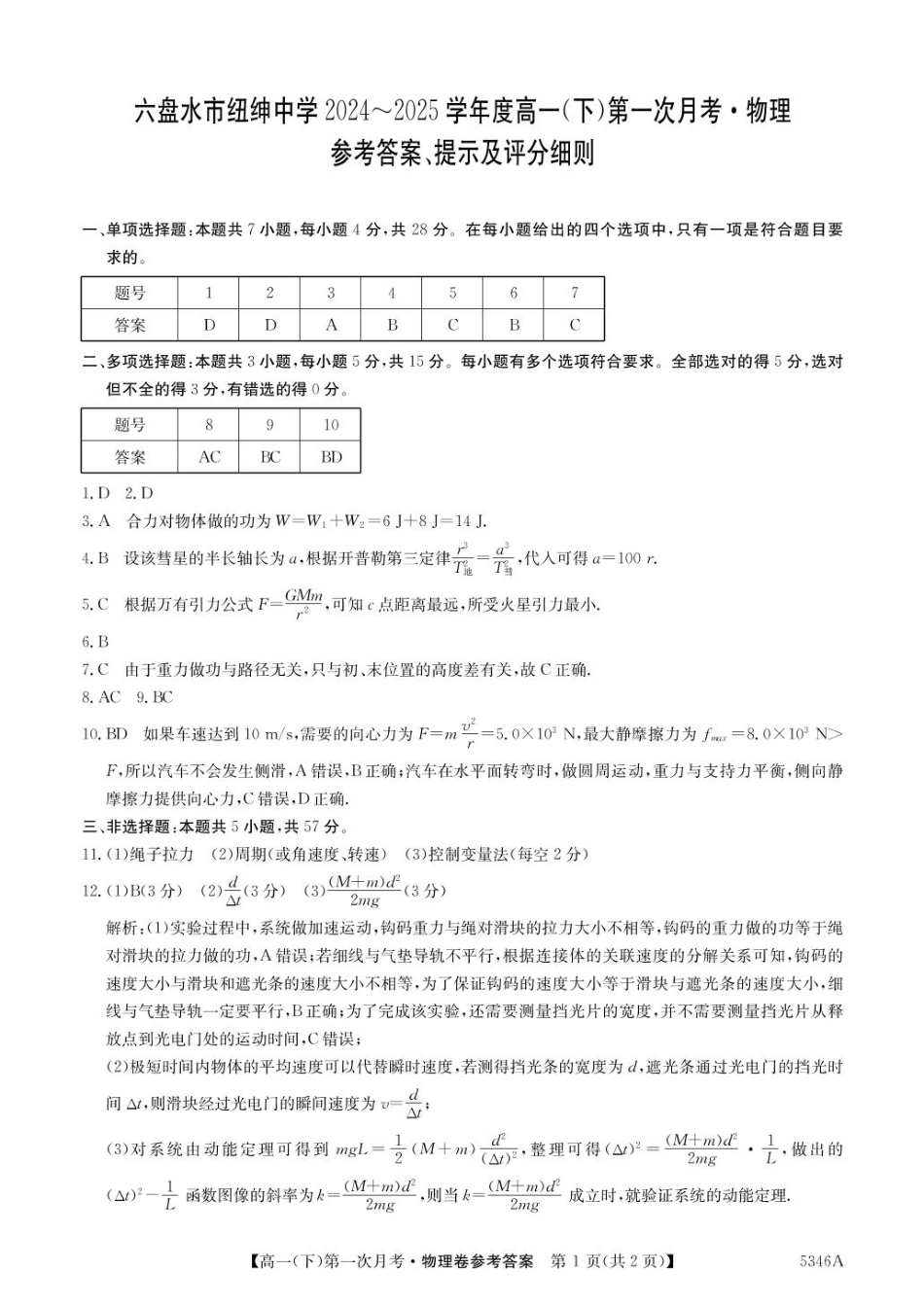 高一物理模拟题   高一物理卷答案.pdf