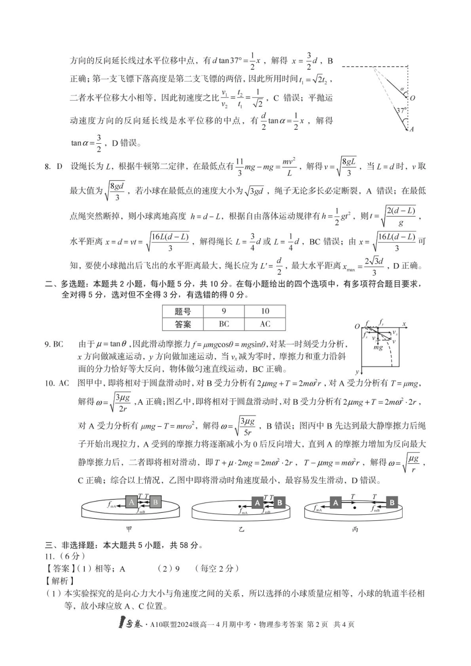 高一物理模拟题   安徽省合肥市肥西县宏图中学2024—2025学年高一下学期期中物理答案.pdf