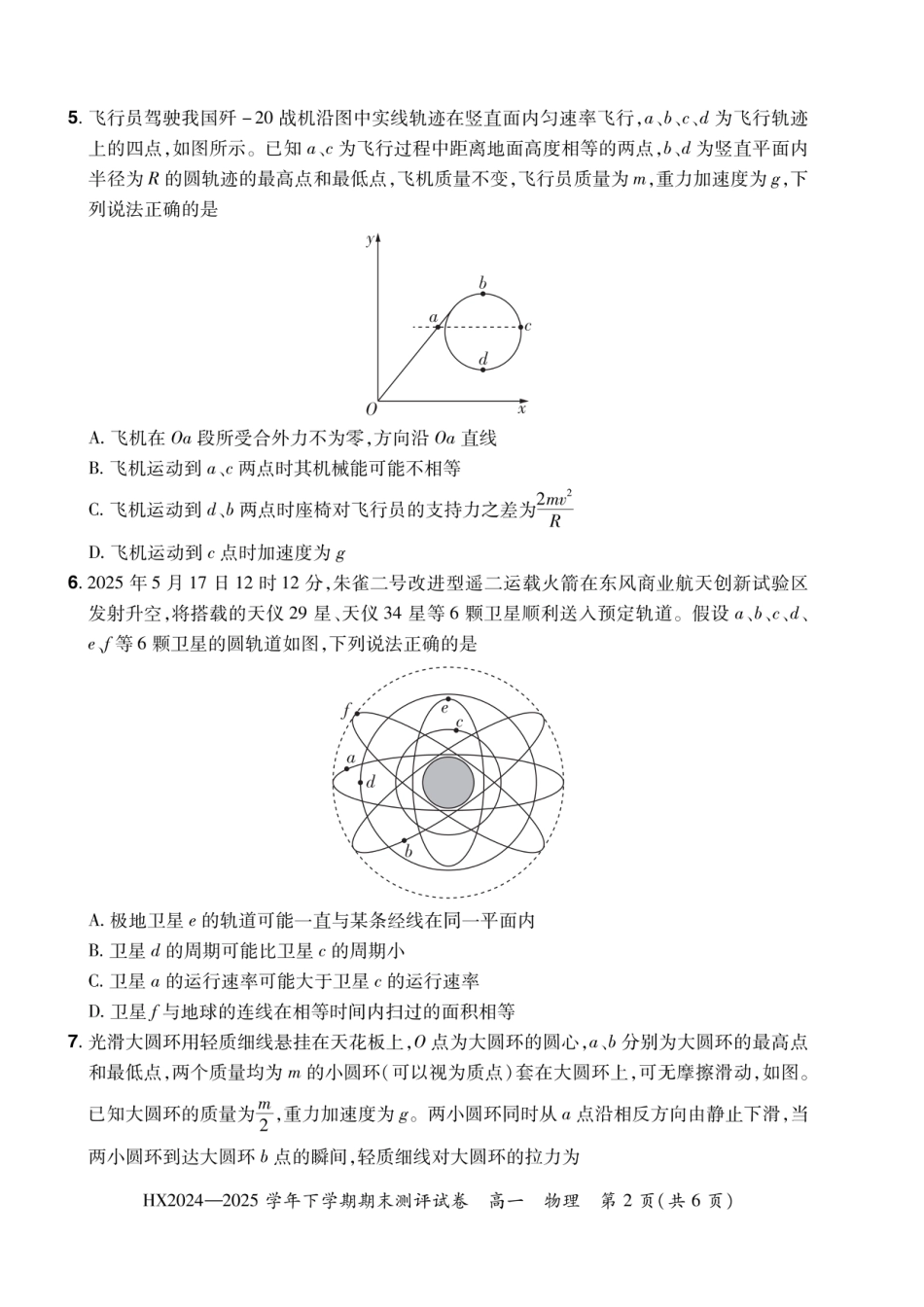 高一物理模拟题   2024—2025学年下学期期末测评试卷物理.pdf