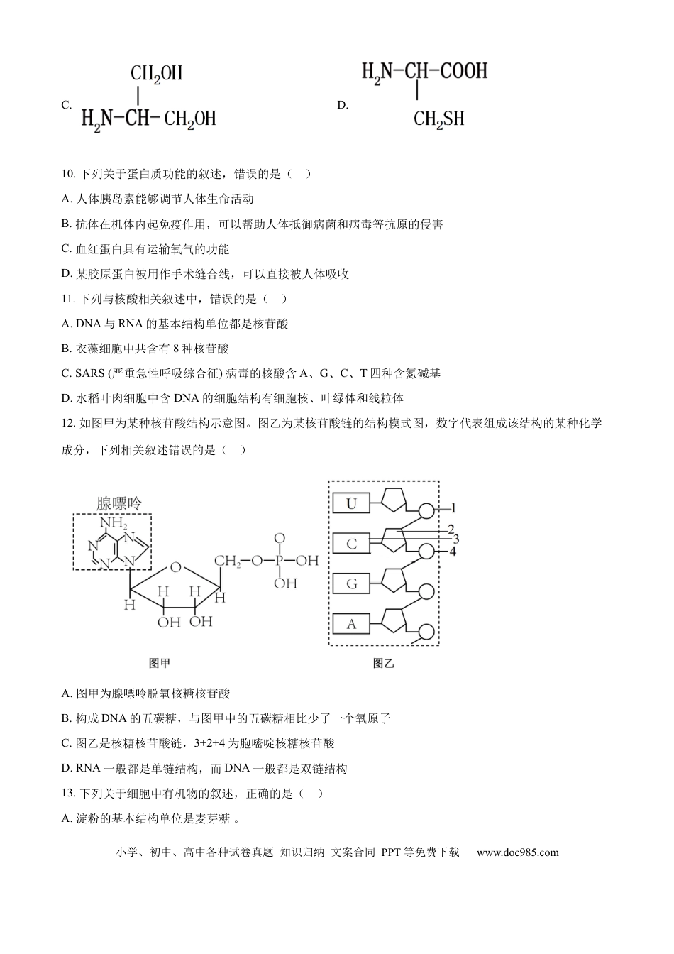 高一物理模拟题   重庆市第八中学2024-2025学年高一上学期期中考试 生物 Word版含解析.docx