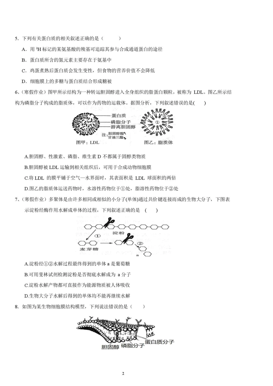 邵阳市第二中学2025-2026学年高一上学期入学测试生物试卷（含解析）.pdf