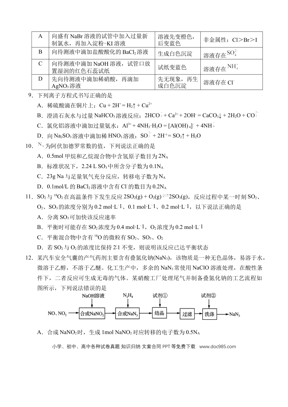 广西示范性高中2024-2025学年高一下学期4月期中化学试卷.docx