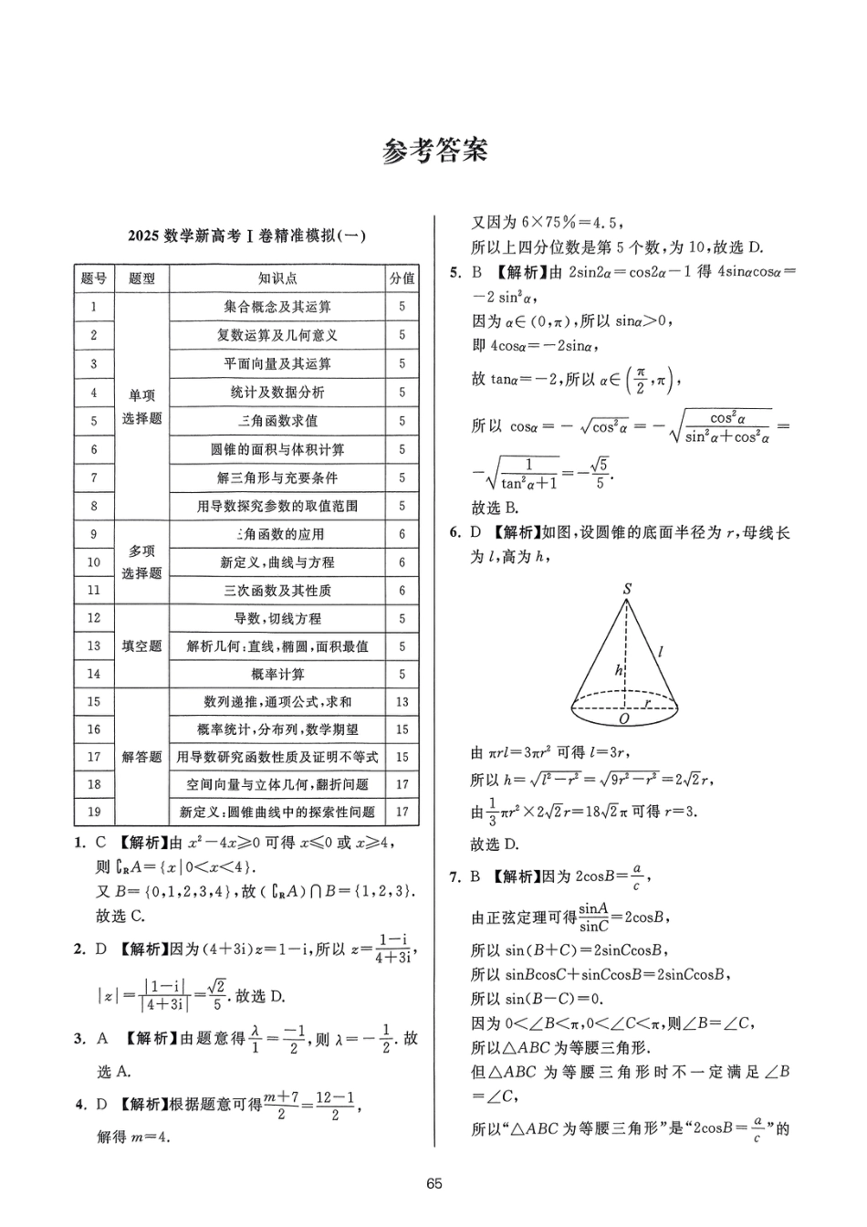 高三数学 模拟题   （数学答案）2025新高考Ⅰ卷精准模拟(1).pdf