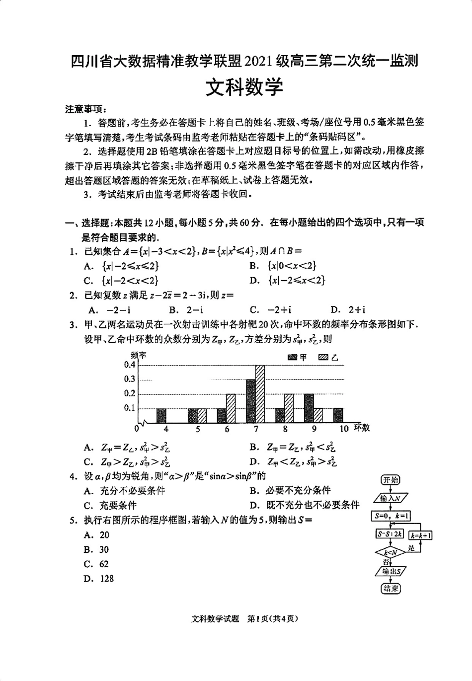 高三数学 模拟题   【全国甲卷】四川省大数据精准教学联盟2021级(2024届)高三年级第二次统一监测(大数据二统)(5.17-5.18)                   文科数学试题(高清版)(1).pdf