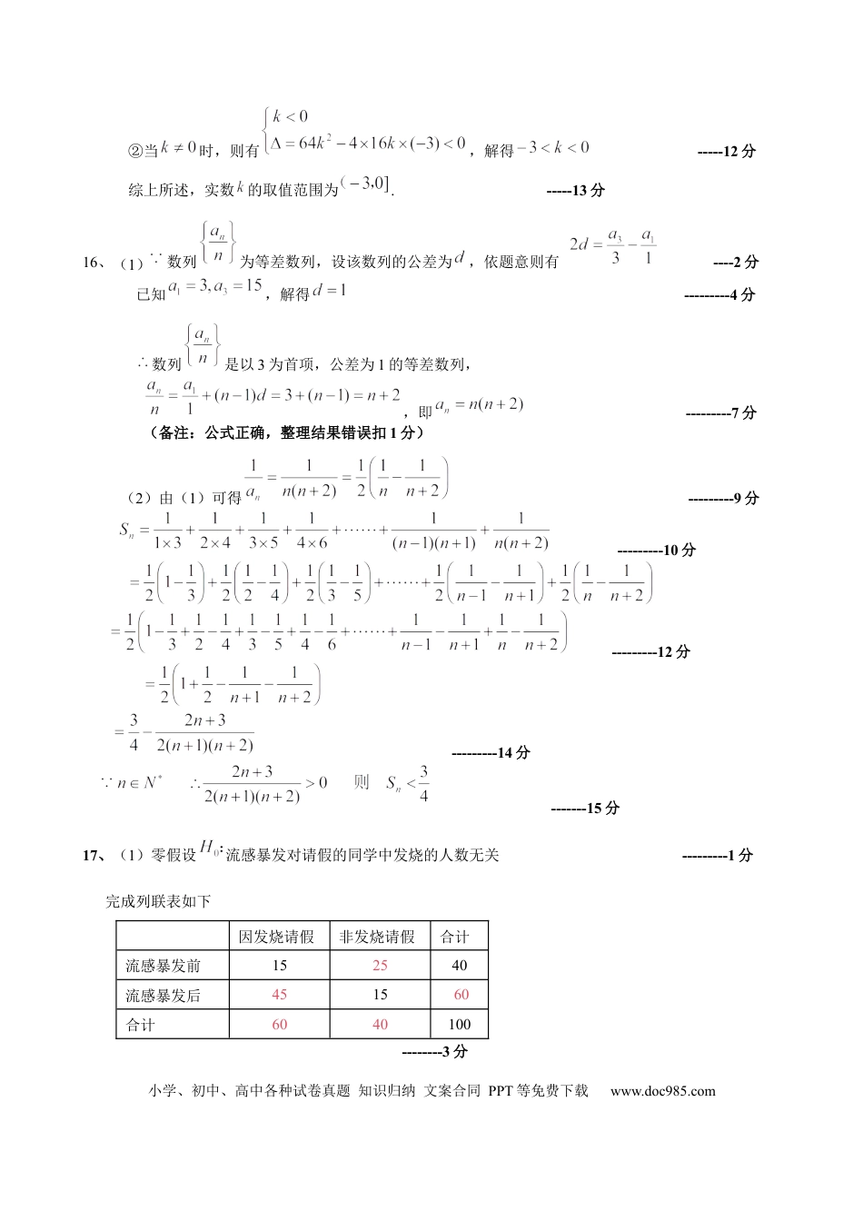 高三数学 模拟题   2024-2025学年第二学期福九联盟（高中）期未联考高中二年级数学科试卷（评分细则）.docx