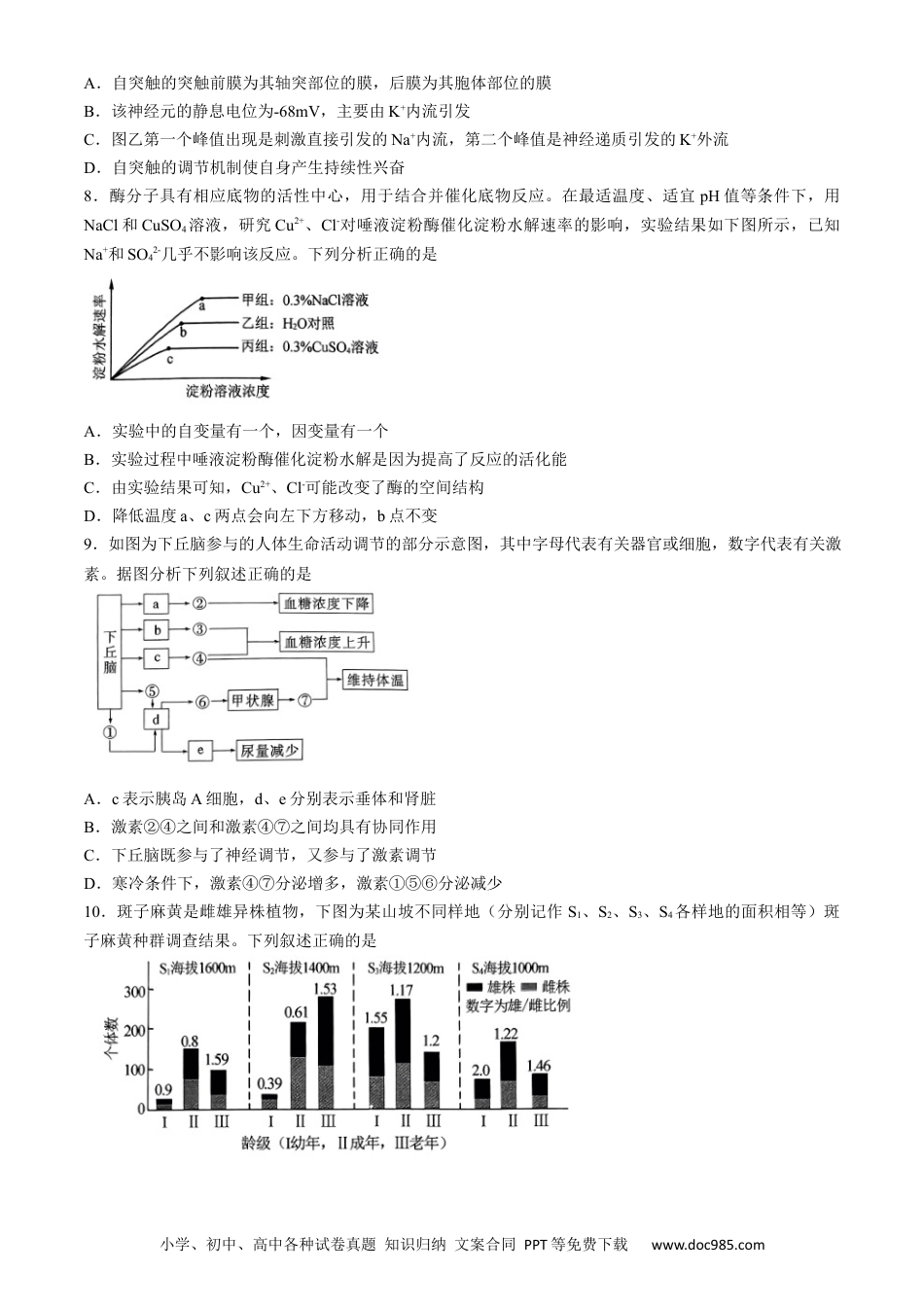 高三数学 模拟题   2024届东北三省三校高三第三次联合模拟考试生物试题(无答案)(1).docx