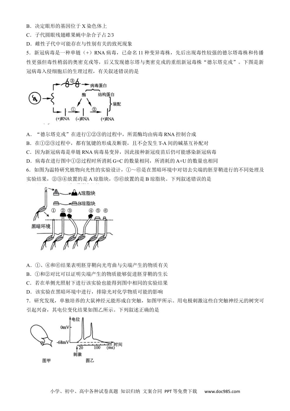 高三数学 模拟题   2024届东北三省三校高三第三次联合模拟考试生物试题(无答案).docx