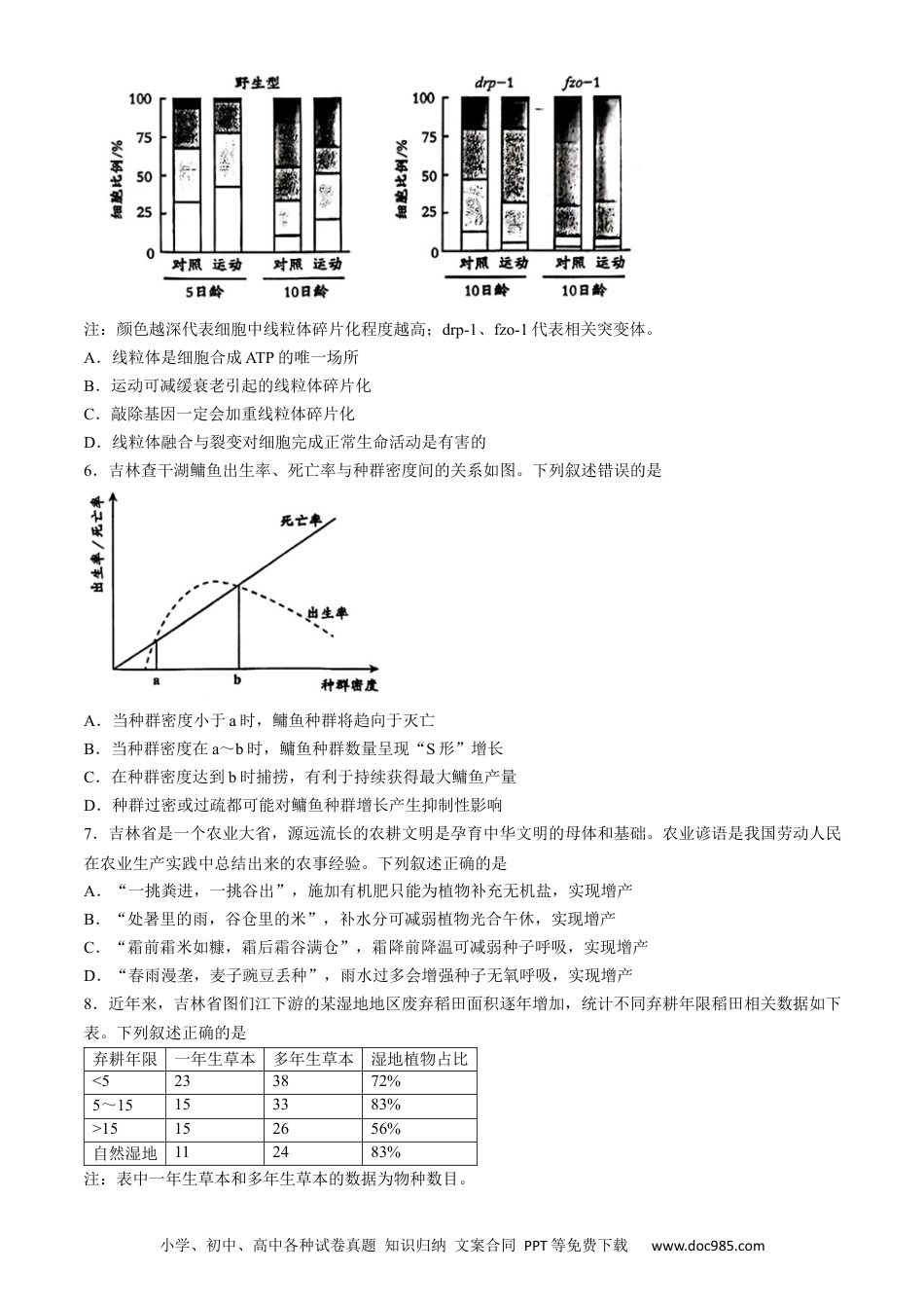 高三数学 模拟题   2024届吉林省长春市东北师范大学附属中学高三下学期第六次模拟考试生物试卷(2).docx