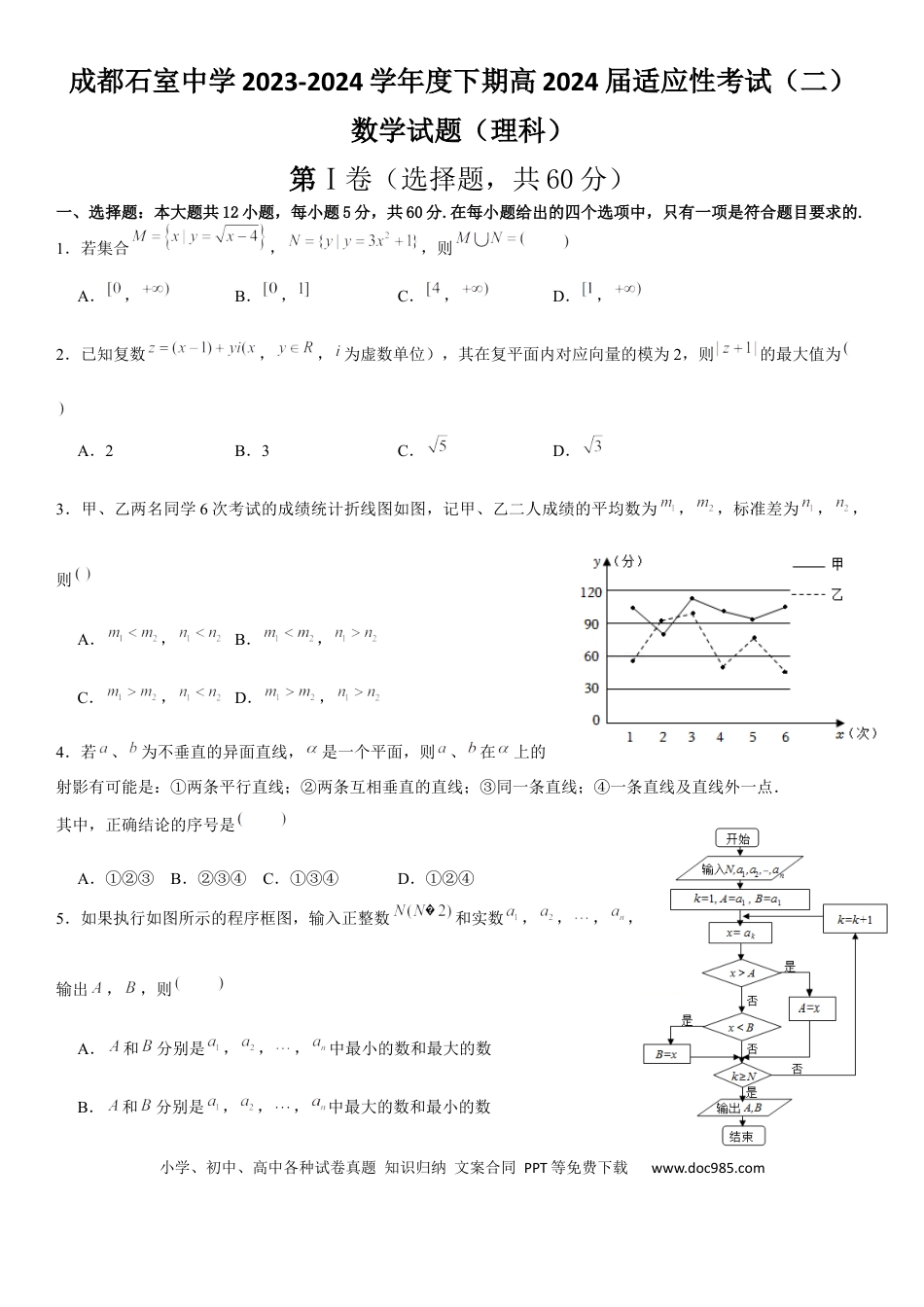 高三数学 模拟题   2024适应性考试（二）理科数学(1).docx