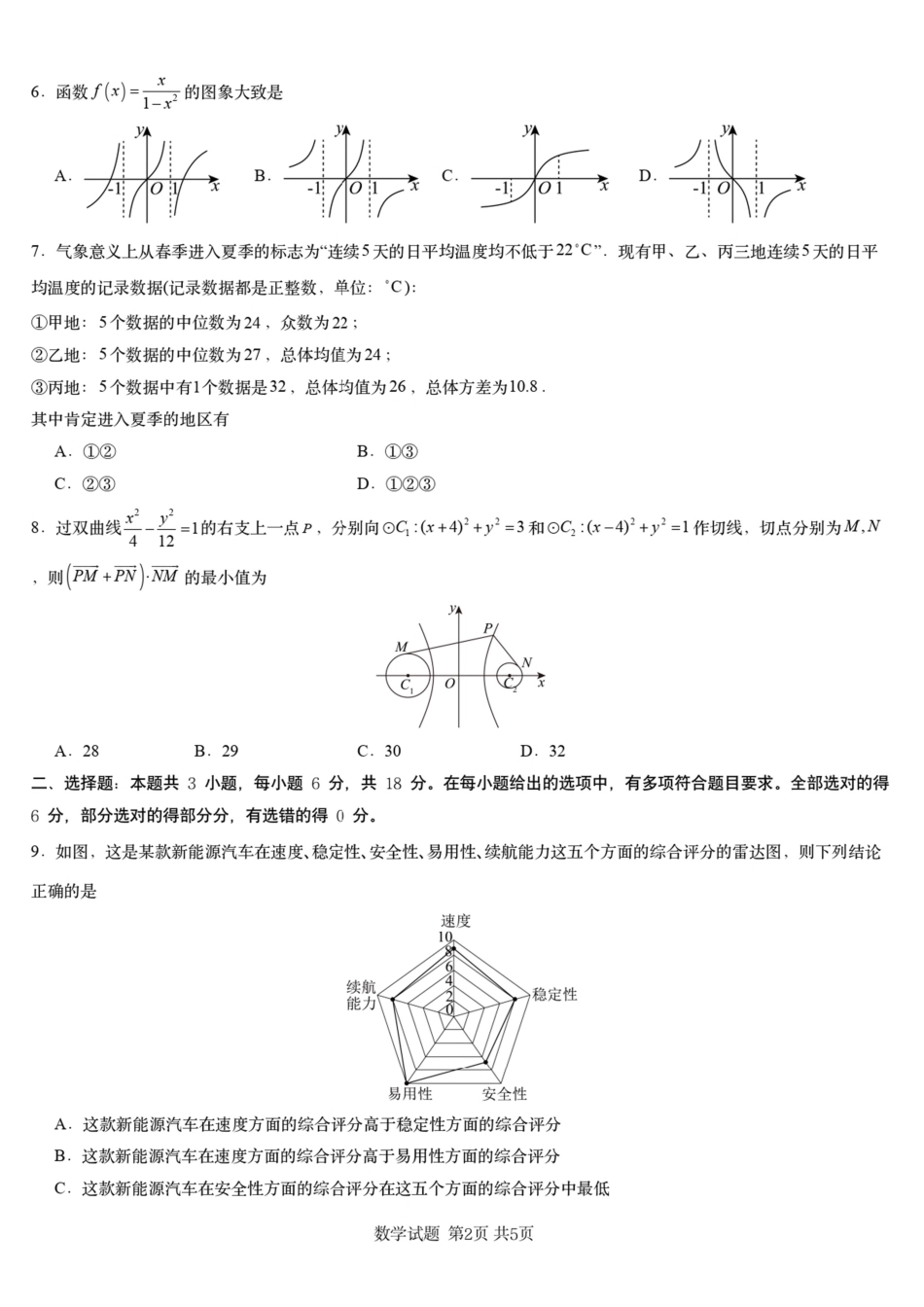 高三数学 模拟题   2025届湖南省高三下学期一轮复习收官联考数学试卷（含答案）(1).pdf
