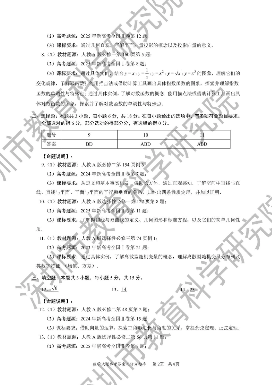 高三数学 模拟题   2026年深圳市高三年级第一次调研考试数学教研室官方答案(1).pdf