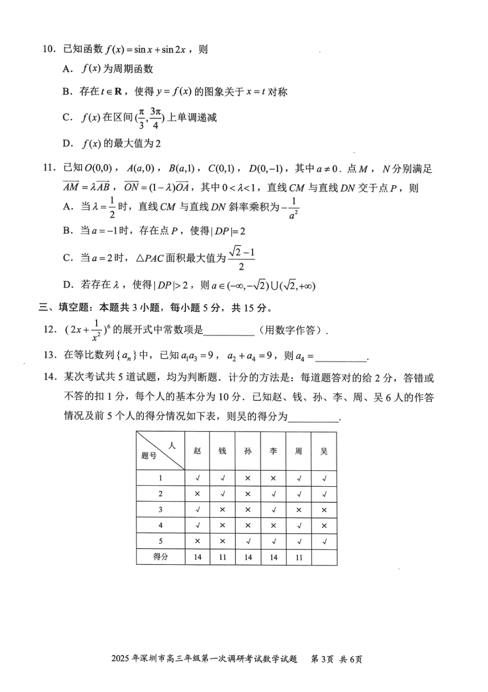 高三数学 模拟题   202502深圳一模数学试卷20250219(1).pdf