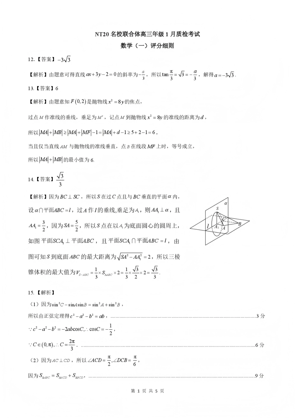 高三数学 模拟题   NT20名校联合体高三年级1月质检考试数学评分细则(1).pdf