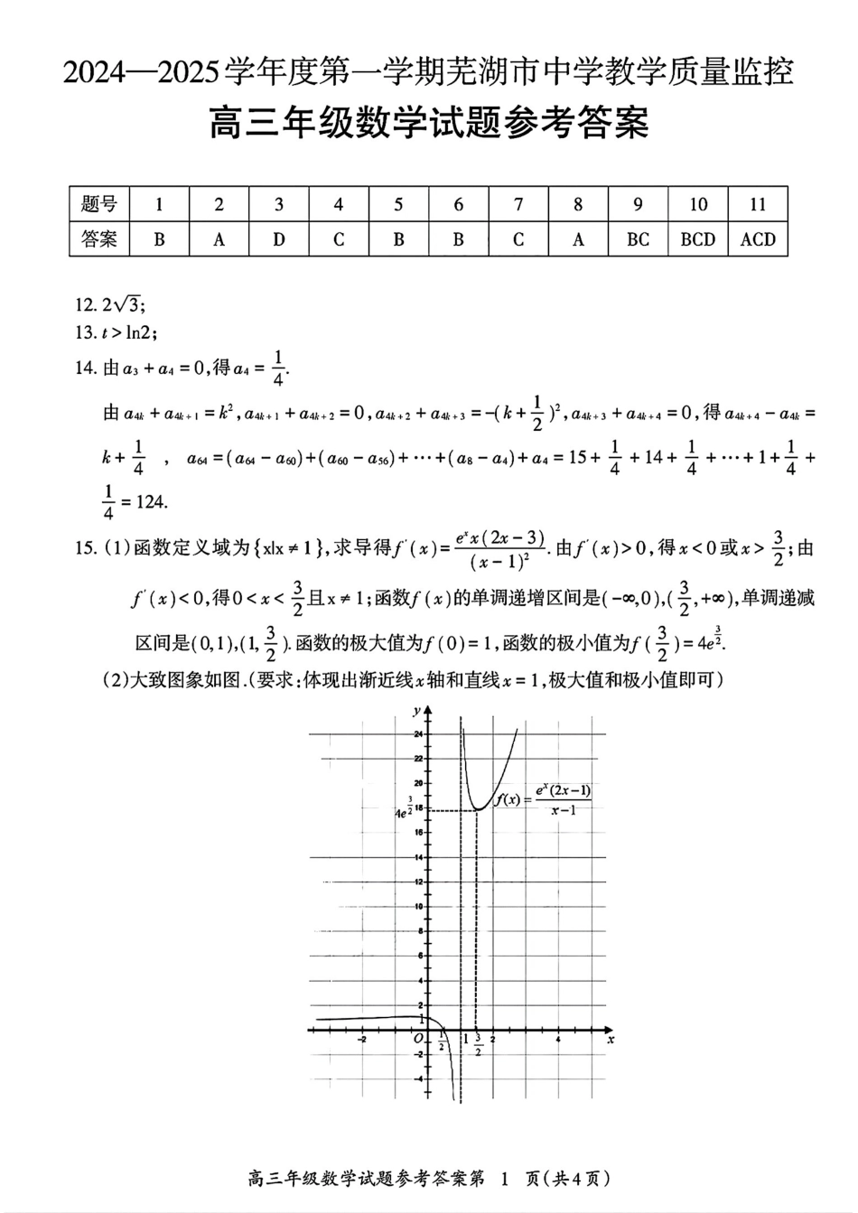 高三数学 模拟题   安徽省芜湖市2025届高三上学期1月期末考试数学答案(1).pdf