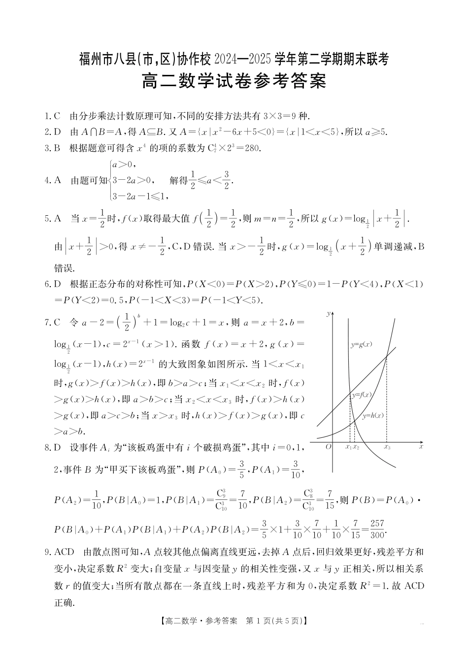 高三数学 模拟题   福州市八县（市，区）协作校2024-2025学年第二学期期末联考数学答案(1).pdf