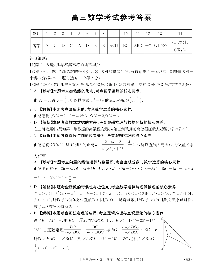 高三数学 模拟题   甘肃省金太阳2026届高三9月开学联考（GS）数学答案(1).pdf