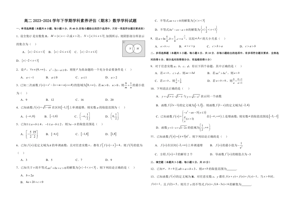 高三数学 模拟题   河北省衡水市第二中学2023-2024学年高二下学期6月期末考试 数学 PDF版含解析(1).pdf