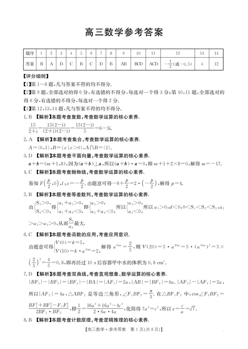 高三数学 模拟题   河南省2026届高三下学期3月开学联考 数学答案(1).pdf