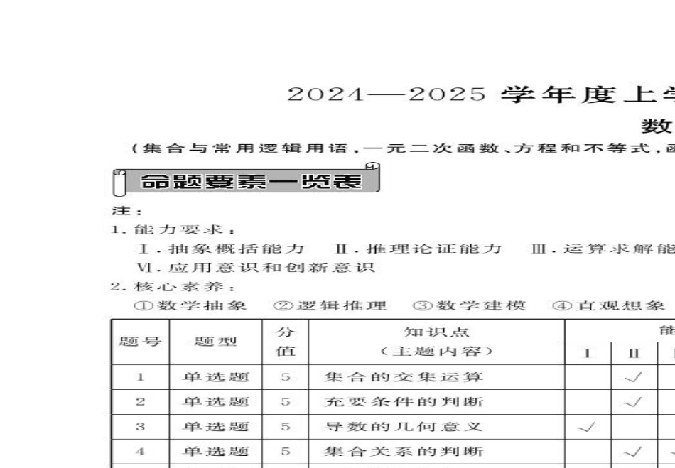 高三数学 模拟题   衡水金卷·先享题·月考卷2024-2025学年度上学期高三年级一调考试数学试卷+答案(1).pdf