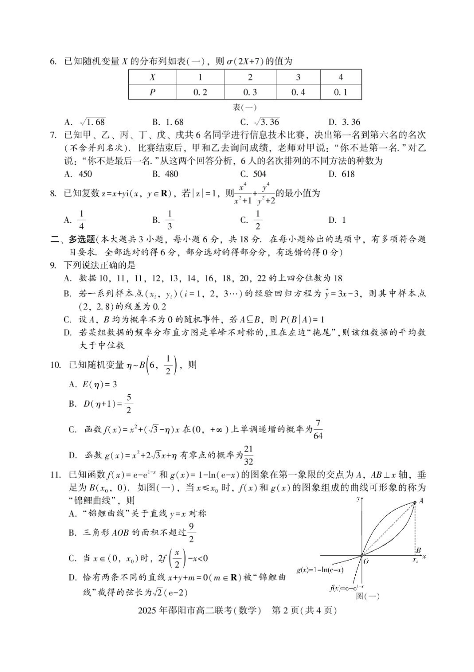 高三数学 模拟题   湖南省邵阳市2024-2025学年高二下学期7月期末考试数学试题+答案(1).pdf