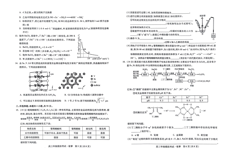 【河北卷】河北省2024届高三年级模拟考试暨河北省邯郸市部分示范性高中高三第三次模拟考试(河北及邯郸三模)(5.15-5.17)                   化学试题(1).pdf