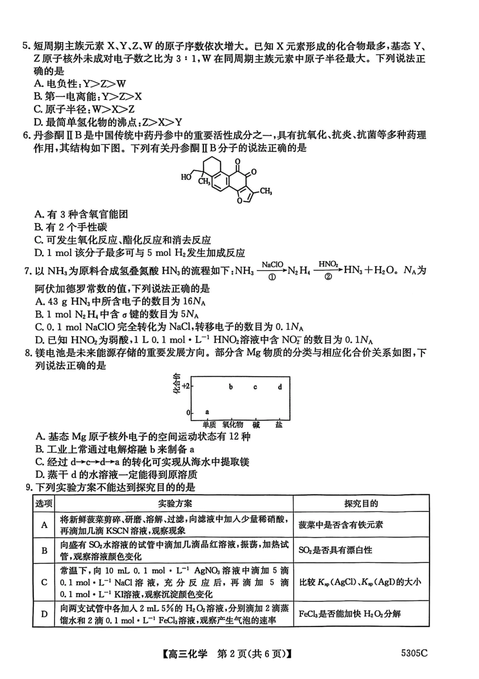 【南宁高三二模】南宁市2025届普通高中毕业班第二次适应性测试【化学试卷】(1).pdf
