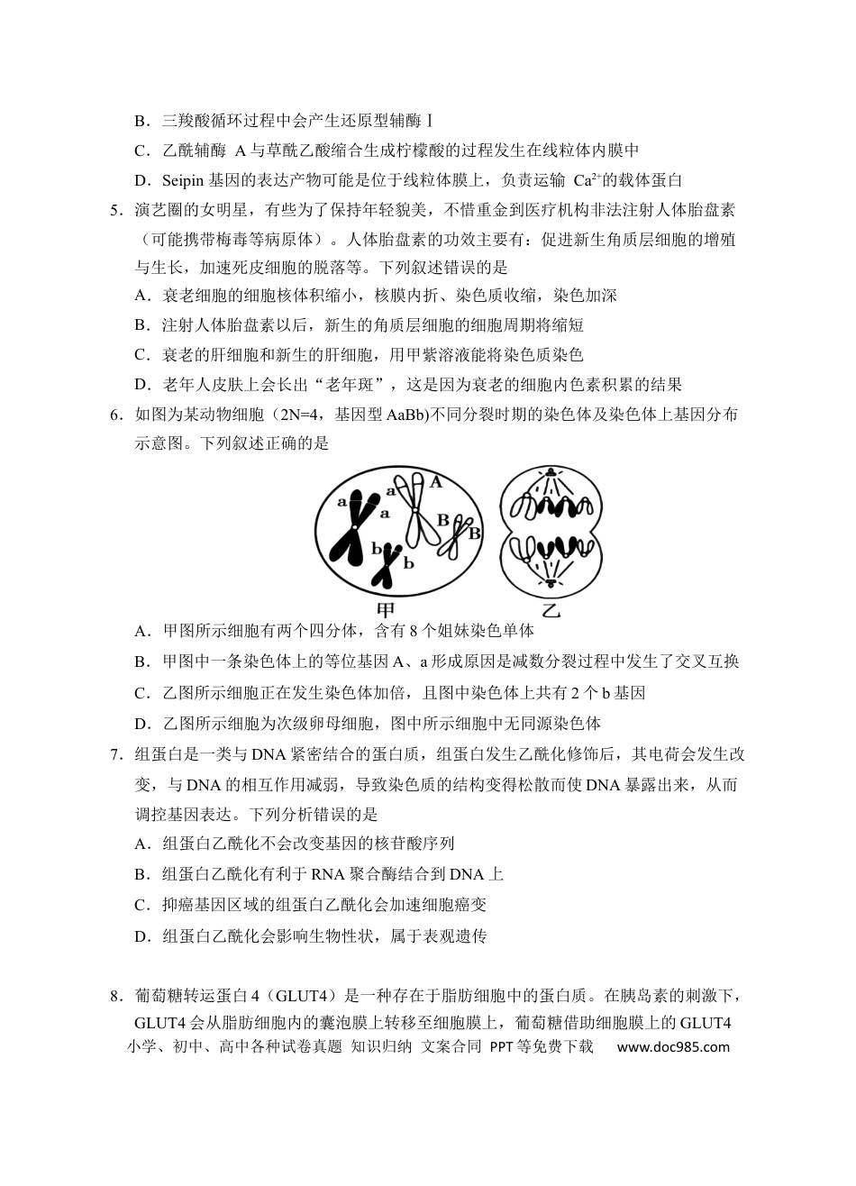 2025届高三第二次模拟生物试卷(1).docx