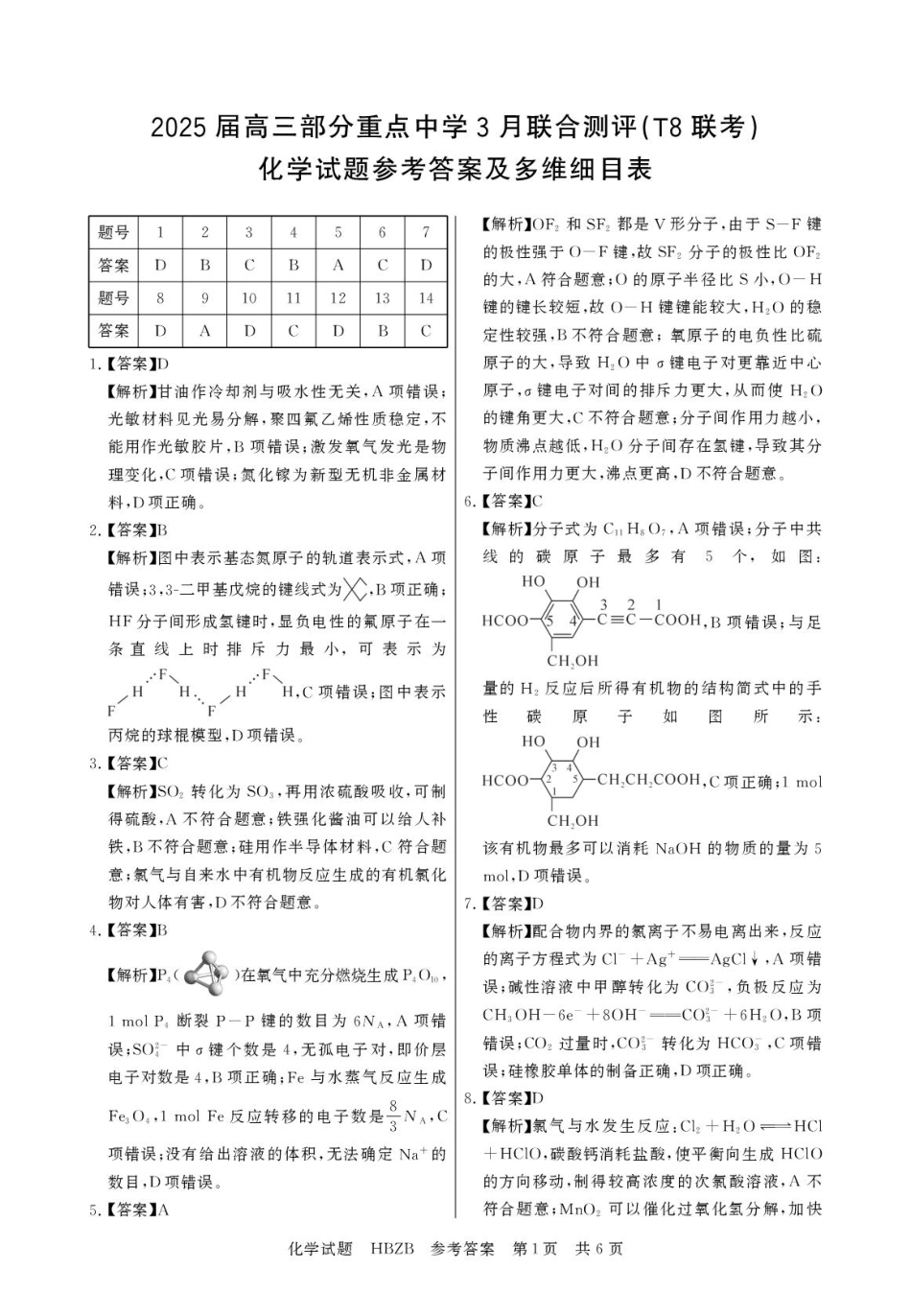 2025届高三下学期联合测评（T8联考）化学答案(1).pdf