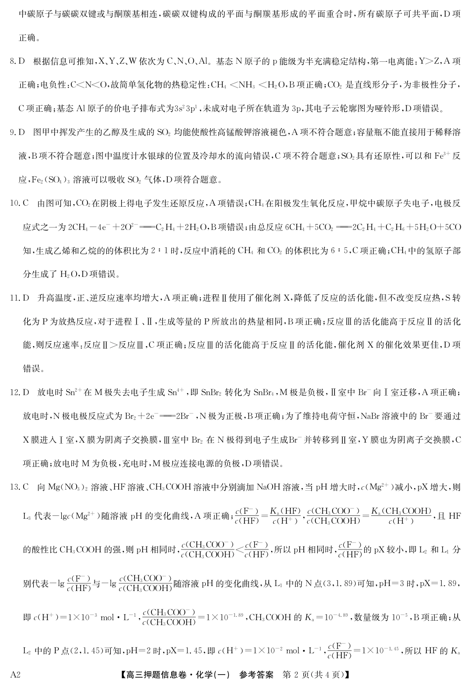 2025届高三押题信息卷（一）化学答案(1).pdf