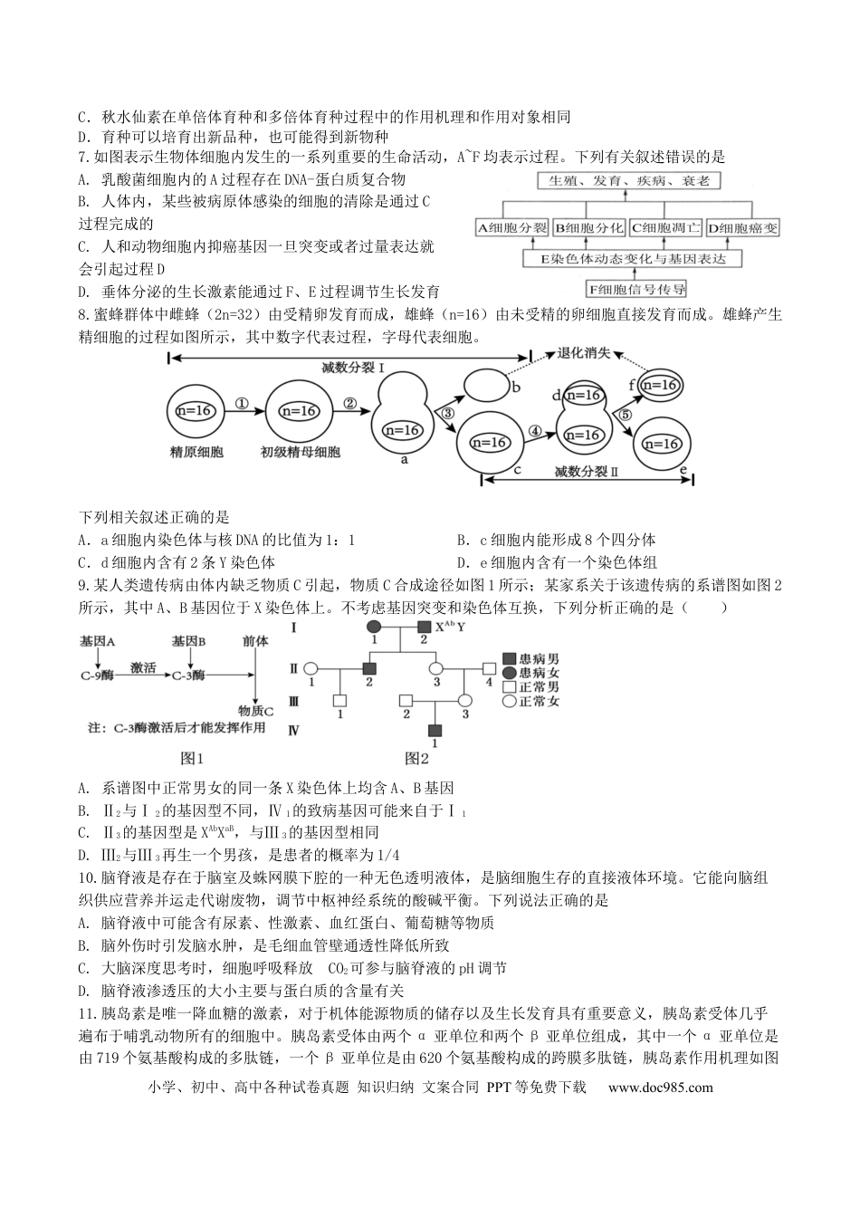 2025届辽宁省本溪市高三下学期开学适应性考试生物试题(1).docx