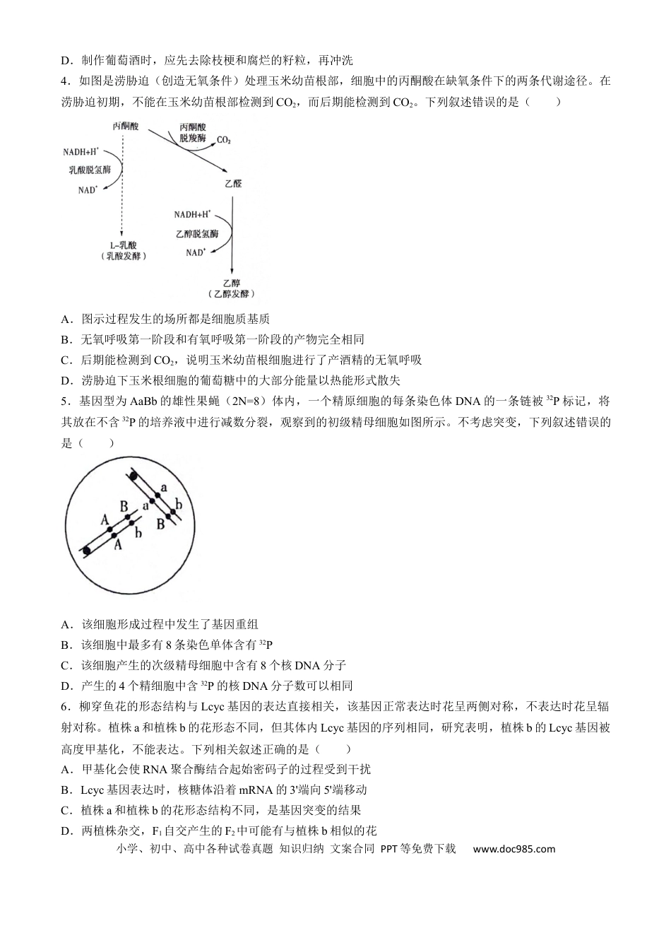 2025陕西省安康市高三上学期开学联考生物试题（有解析）(3).docx