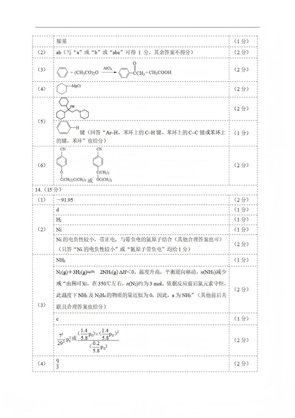 2026届福建省泉州市高中毕业班质量检测（一）高三化学试题 参考答案(1).pdf