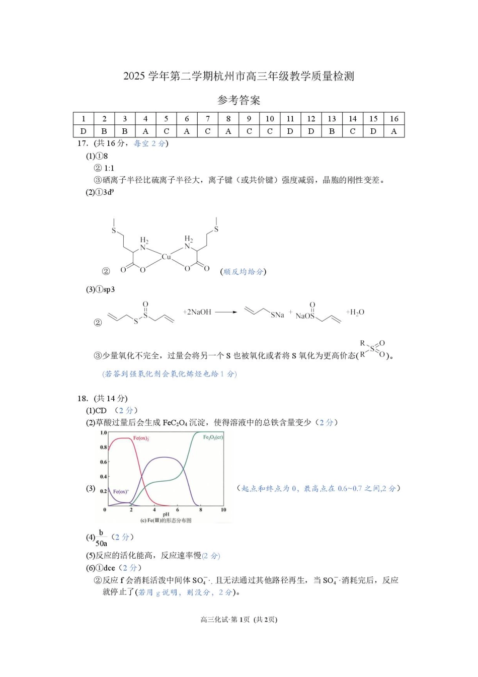 2026届杭州二模化学答案(1).pdf