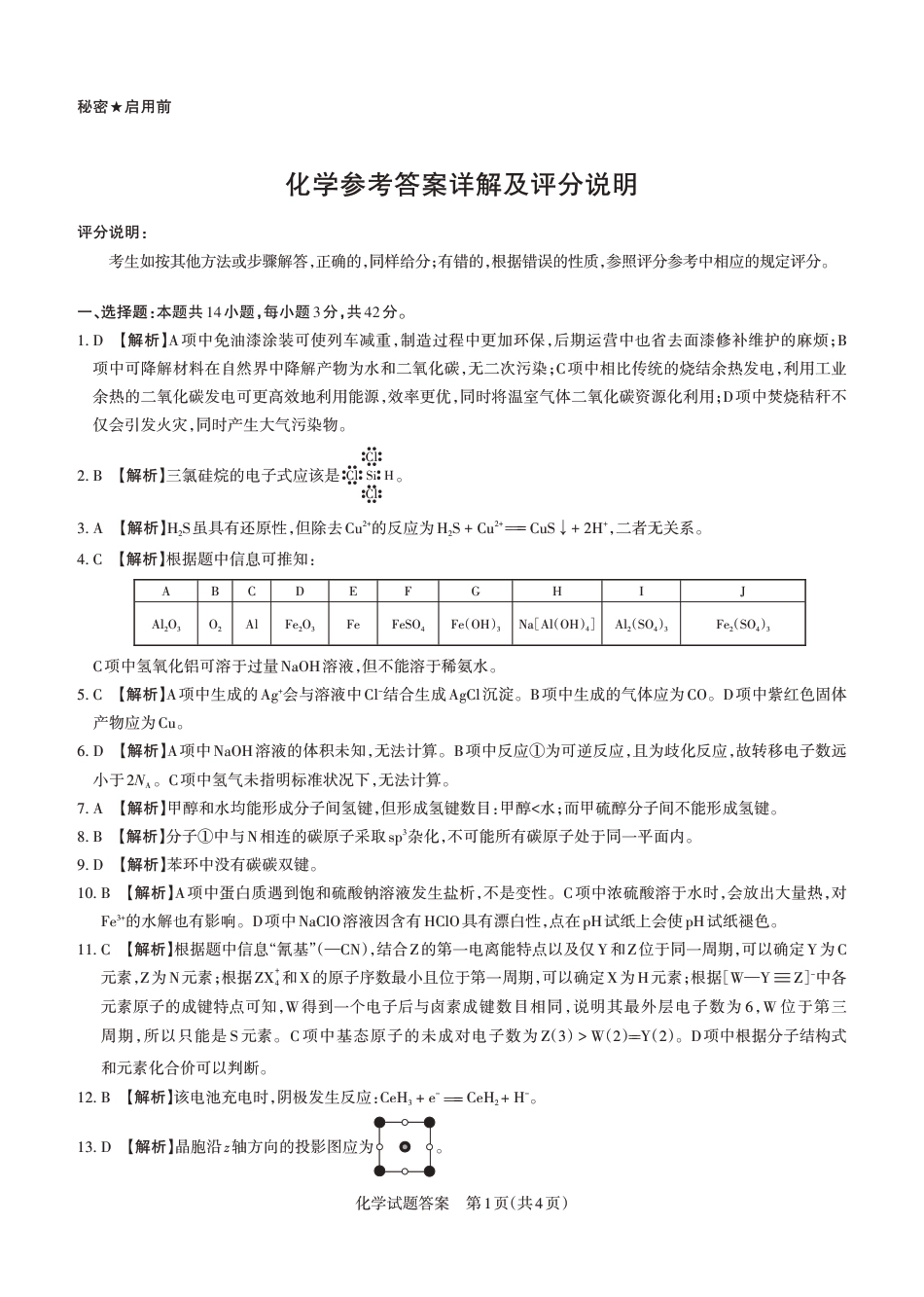 2026年山西省高考考前综合评价 化学答案(1).pdf