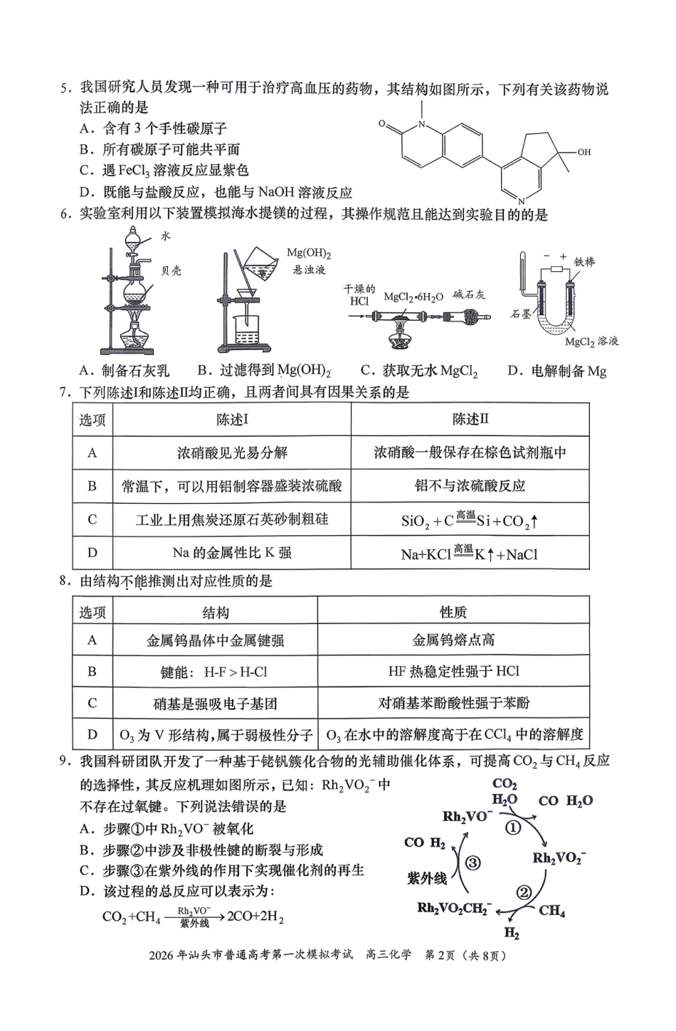 2026年汕头市普通高考第一次模拟考试 化学+答案(1).pdf
