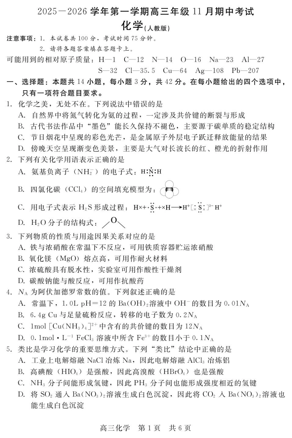 202511月高三化学 (人)(1).pdf