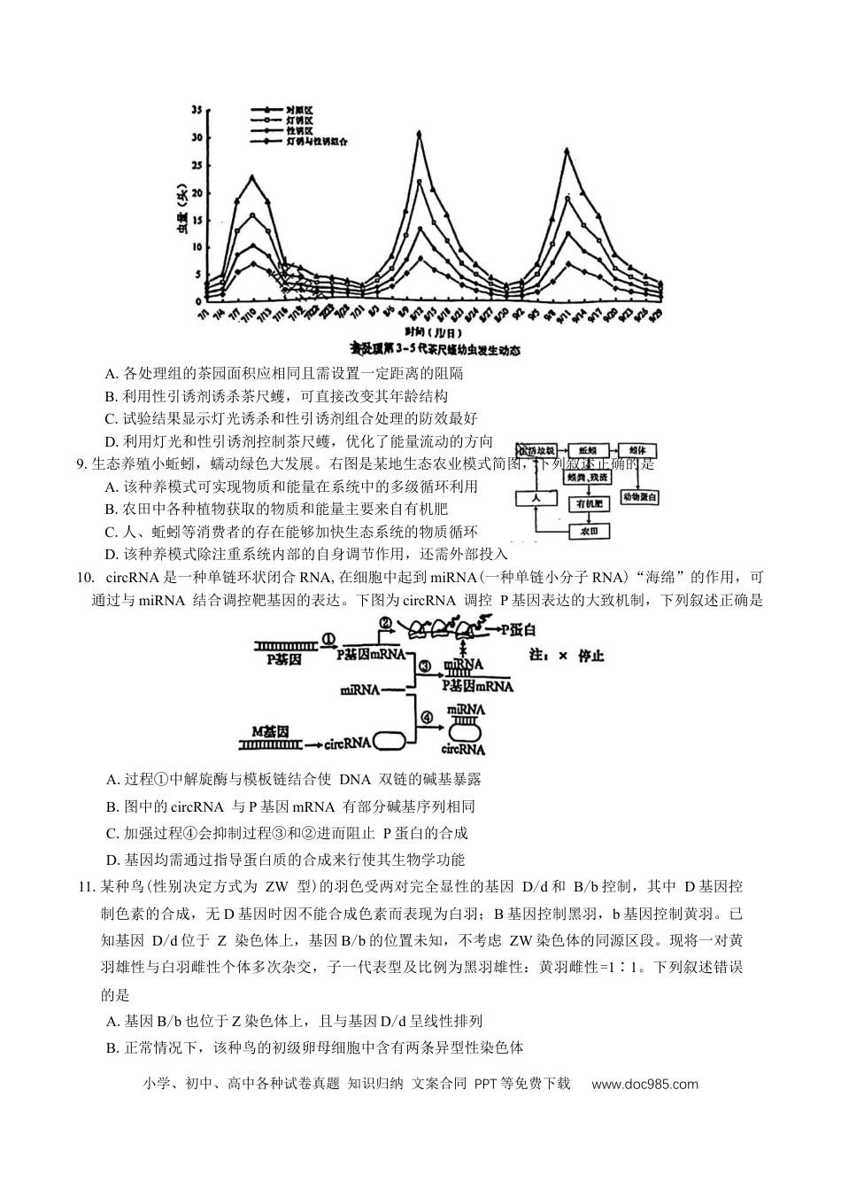 安徽省池州市普通高中2025届高三下学期教学质量统一监测（二模）生物学试题（有答案）(1).docx